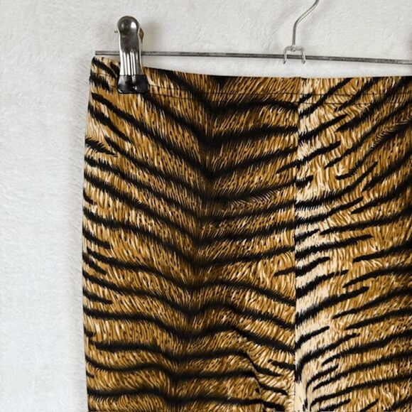 Tiger Print High Waisted Flare Stretch Pants Legging Soft Black Brown Size Small - Picture 3 of 11